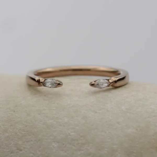 The Kerrow: Handmade 14ct Rose Gold Marquise Diamond Open Wedding Ring