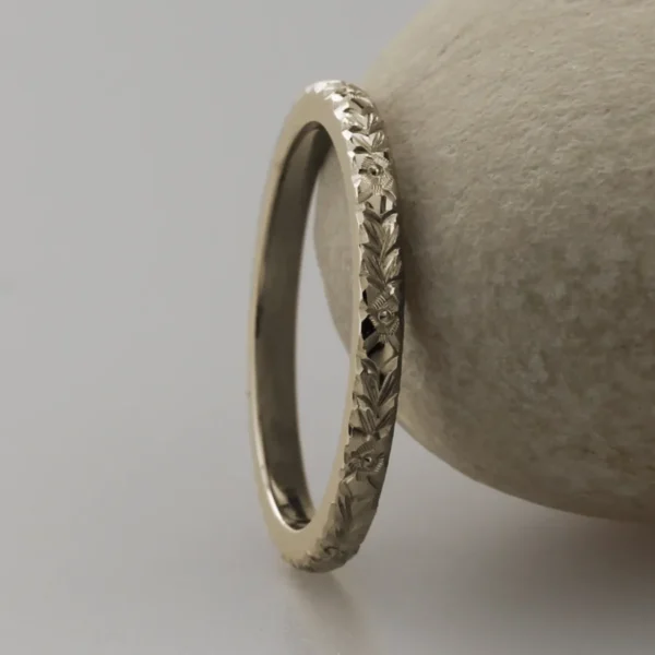 The Swale: Hand Engraved Orange Blossom 18ct White Gold Ring