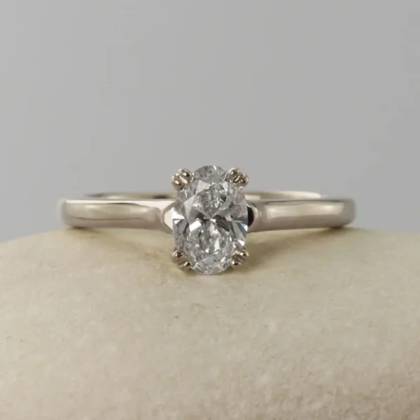The Ouse: Handmade 18ct White Gold Wed-fit Oval Cut Diamond or Moissanite Engagement Ring