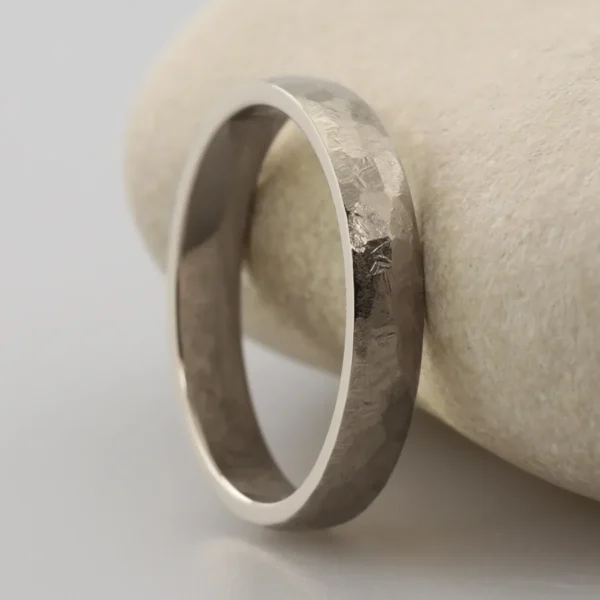 The Carle: Eco 14ct White Gold Wedding Ring with Hammered finish
