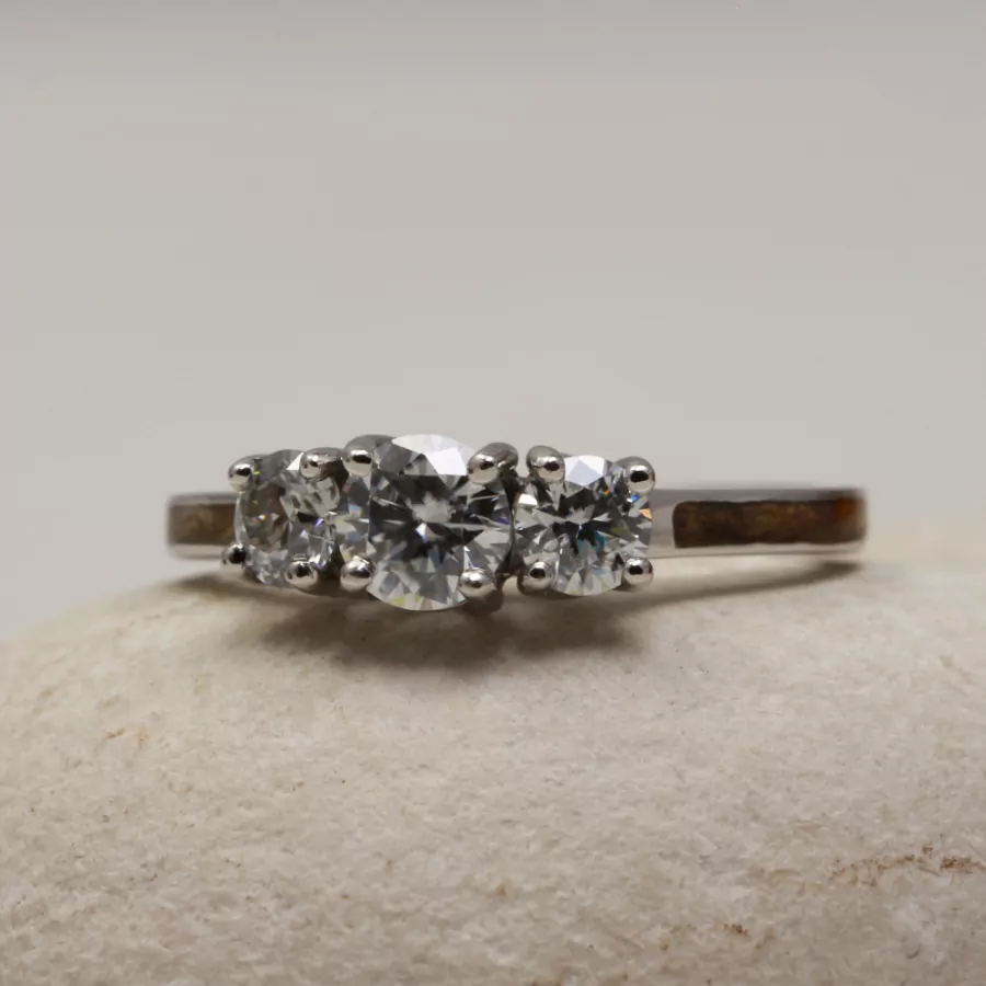 Eco Friendly Three Stone Diamond and Wood Engagement Ring