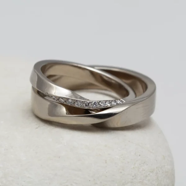 The Ellershie and Laggan: Eco 18ct White Gold and Diamond or Moissanite Twist Ring Set