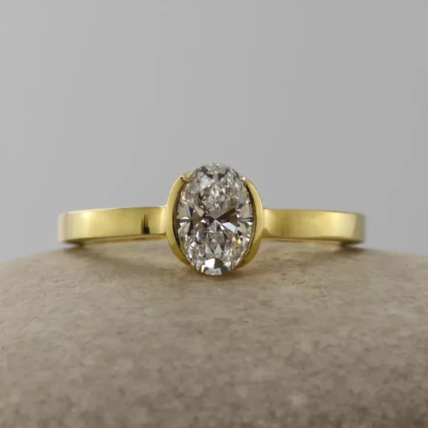 The Moyola: 18ct Gold Partial Bezel Oval Diamond or Moissanite Engagement Ring