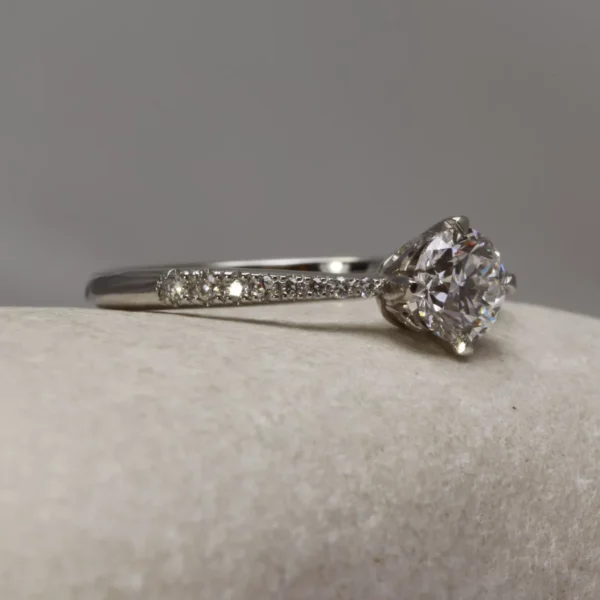 The Glendevon: Handmade 950 Platinum Tulip Setting Solitaire Engagement Ring with Pave Set Shoulders