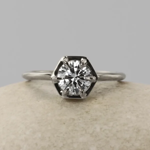 The Douglas: 950 Platinum Hexagon Claw Set Diamond or Moissanite Solitaire Engagement Ring