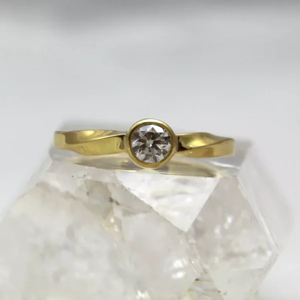 The Urie: Bezel Set 14ct Yellow Gold Moissanite or Diamond Twist Engagement Ring