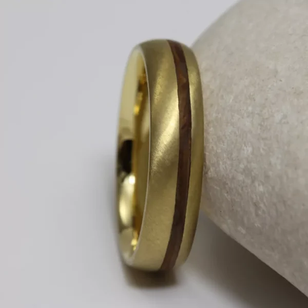 The Cononish: Handmade 14ct Yellow Gold Ring with Wood Inlay