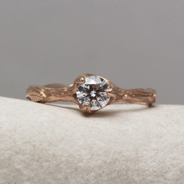 The Mossy: Handmade 14ct Rose Gold Diamond or Moissanite Twig Engagement Ring