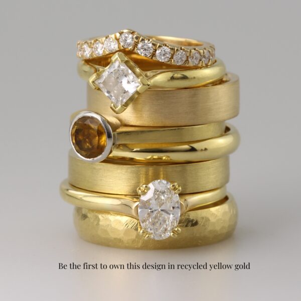 The Glenshees: Recycled 9ct Yellow Gold Hammered Wedding Ring Set