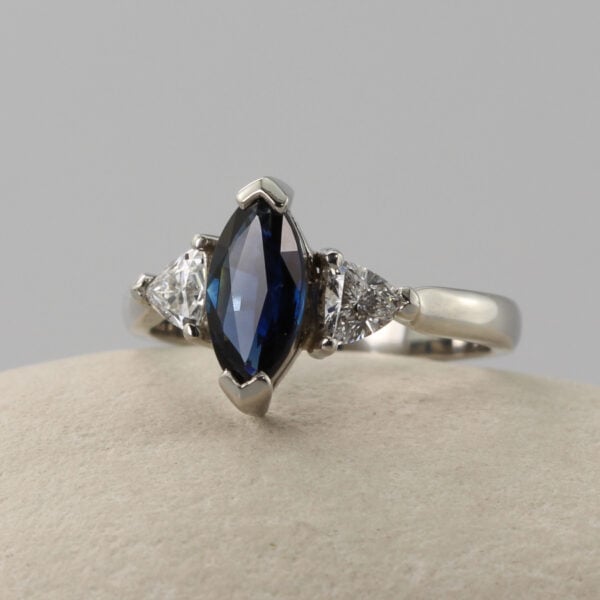 The Owenea: 950 Platinum Marquise Sapphire and Lab Grown Diamond Engagement Ring