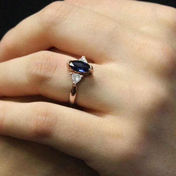 The Owenea: 14ct Rose Gold Marquise Sapphire and Lab Grown Diamond Engagement Ring