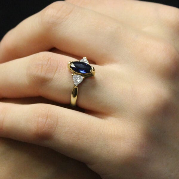 The Owenea: 14ct Gold Marquise Sapphire and Lab Grown Diamond Engagement Ring