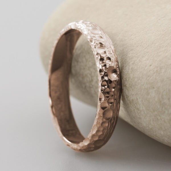 The Glenclach: 14ct Rose Gold Wedding Ring with Pebble Shoreline finish