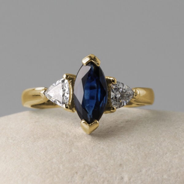 The Owenea: 14ct Gold Marquise Sapphire and Lab Grown Diamond Engagement Ring