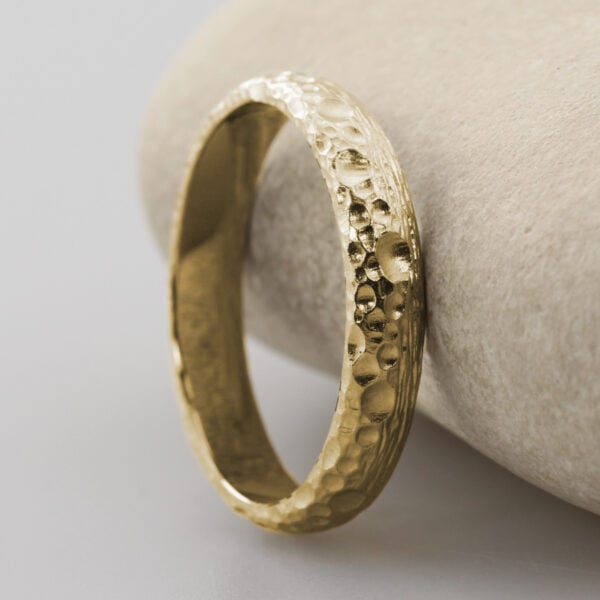 The Glenclach: 14ct Yellow Gold Wedding Ring with Pebble Shoreline finish