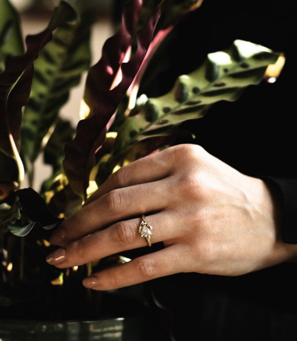 The Wye: 18ct Gold Trillion Cut Diamond or Moissanite Engagement Ring