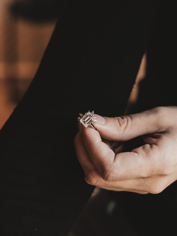 The Derwent: 950 Platinum Emerald Cut Diamond or Moissanite Engagement Ring