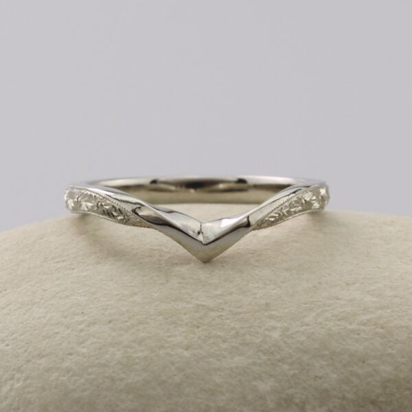 The Lyvennet: Hand Engraved Orange Blossom 950 Platinum Wishbone Wedding Ring