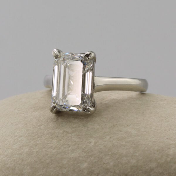 The Derwent: 950 Platinum Emerald Cut Diamond or Moissanite Engagement Ring