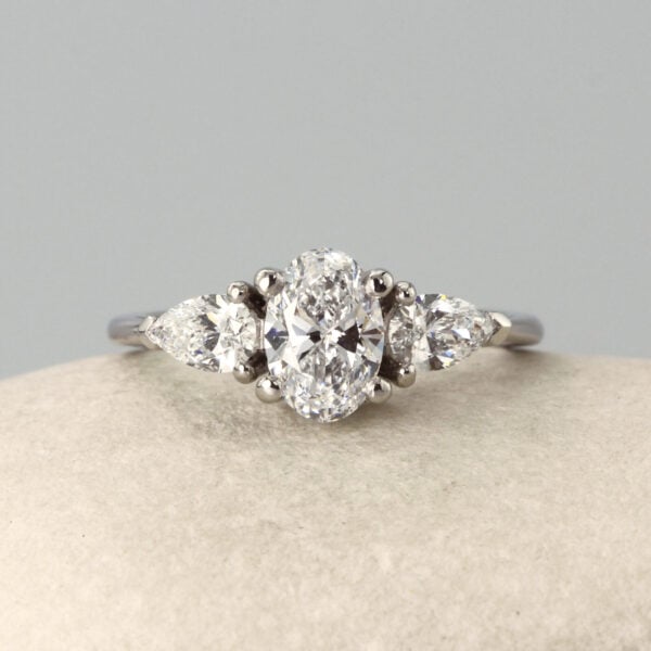 The Borland: Handmade 950 Platinum Oval and Pear Trilogy Diamond or Moissanite Engagement Ring
