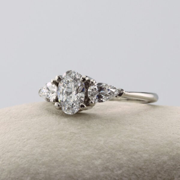 The Borland: Handmade 950 Platinum Oval and Pear Trilogy Diamond or Moissanite Engagement Ring
