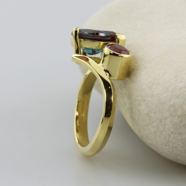 The Dunira: Handmade 18ct Gold Toi et Moi Lab Grown Alexandrite and Ruby Engagement Ring