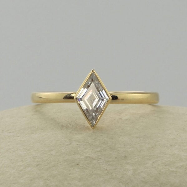 The Ruthven: Handmade 14ct Gold Lozenge Diamond or Moissanite Engagement Ring