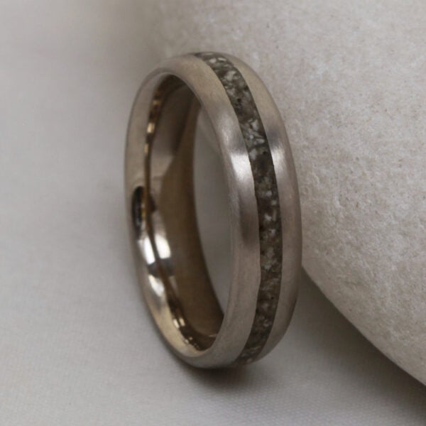 The Cononish: Handmade 18ct White Gold Ring with Granite Inlay