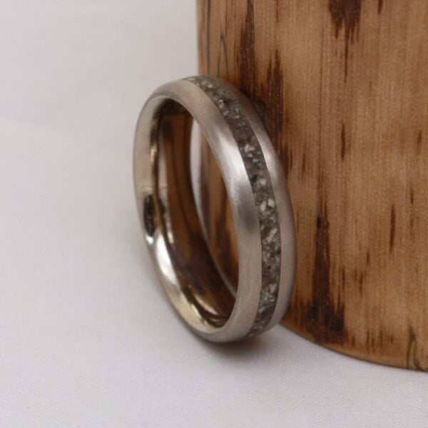 The Cononish: Handmade 18ct White Gold Ring with Granite Inlay