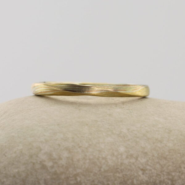 The Daiyana: Yellow Gold Twist Mokume Gane Wedding Ring with Rose Gold and Silver