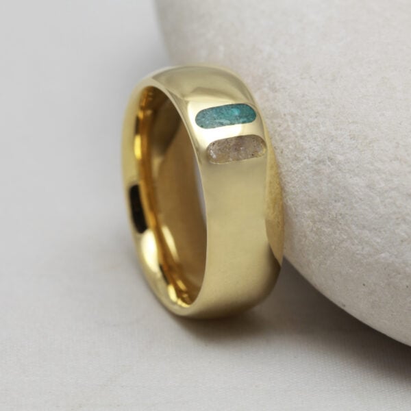 The Dart: Handmade 14ct Yellow Gold Ring with Turquoise and Smoky Quartz Inlays