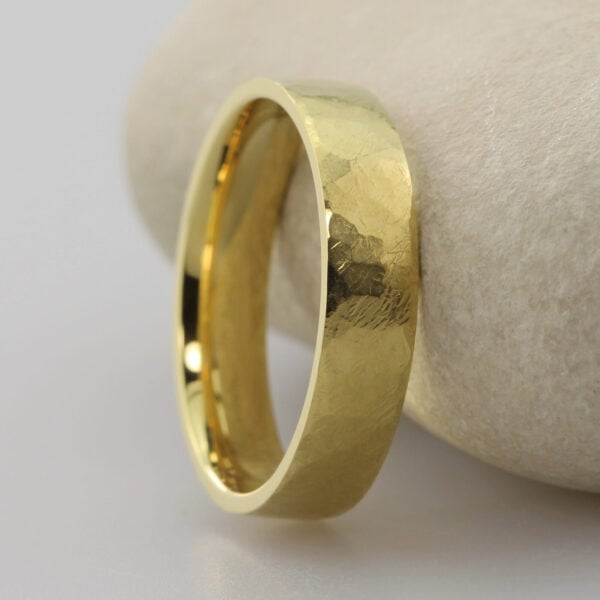 The Fiddich: Eco Friendly 14ct Yellow Gold Comfort Fit Hammered Wedding Band