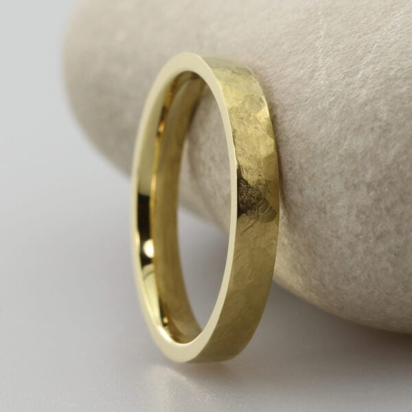 The Fiddich: Eco Friendly 14ct Yellow Gold Comfort Fit Hammered Wedding Band
