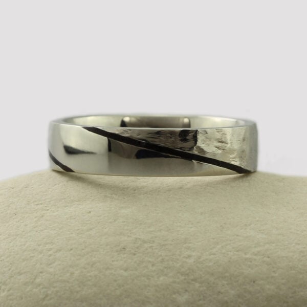 The Mochlair: Handmade 950 Platinum Wedding Ring with Double Basalt Inlay