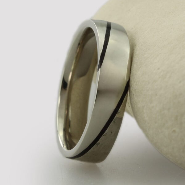 The Mochlair: Handmade 950 Platinum Wedding Ring with Double Basalt Inlay