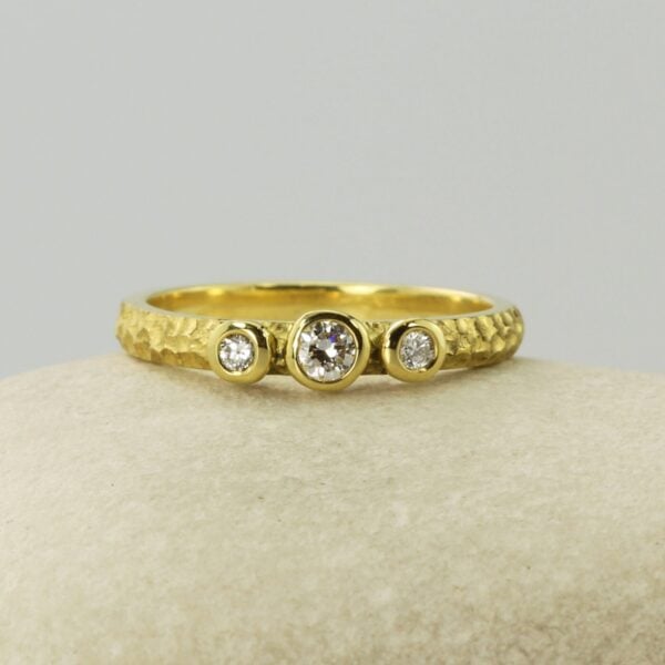 The White: 14ct Yellow Gold Diamond or Moissanite Trilogy Engagement Ring