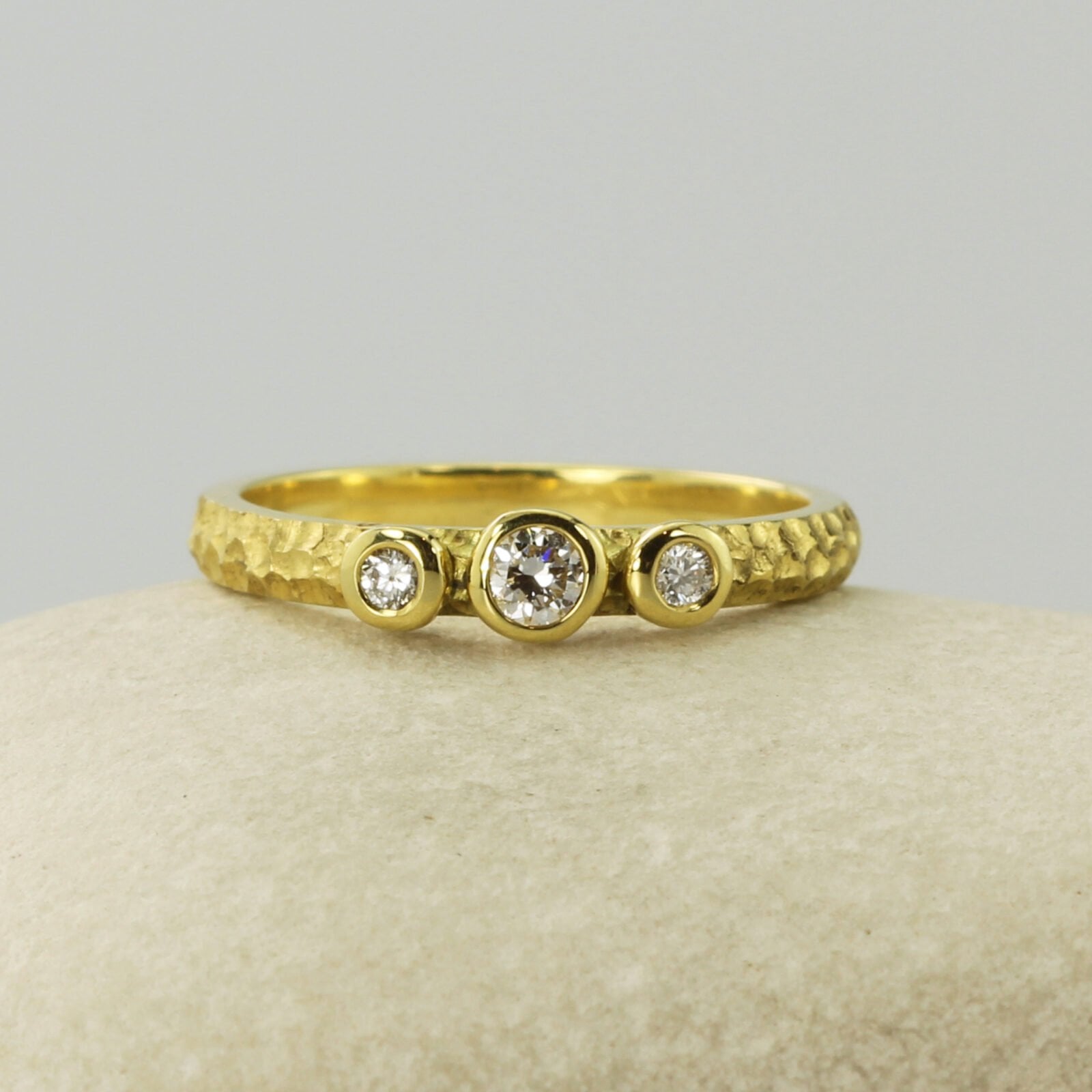 The White: 14ct Yellow Gold Diamond or Moissanite Trilogy Engagement Ring