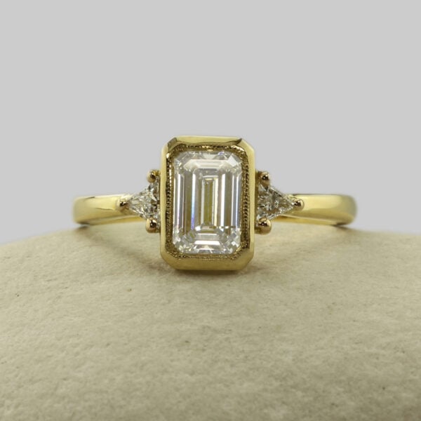 The Rye: Handmade 18ct Yellow Gold Emerald Cut Diamond or Moissanite Engagement Ring