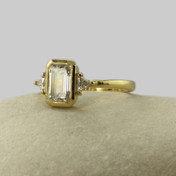 The Rye: Handmade 18ct Yellow Gold Emerald Cut Diamond or Moissanite Engagement Ring