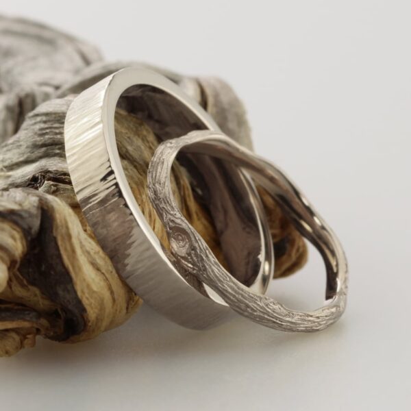 The Twig and Bark: Handmade 14ct White Gold Wedding Ring Set