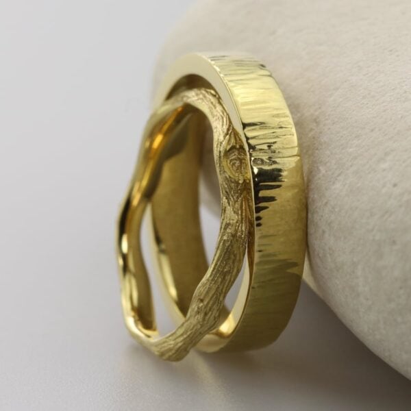 The Twig and Bark: Handmade 14ct Yellow Gold Wedding Ring Set