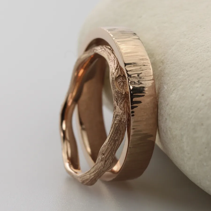 The Twig and Bark: Handmade 14ct Rose Gold Wedding Ring Set