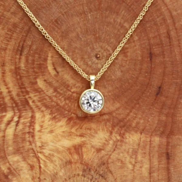 Recycled 18ct Yellow Gold Round Bezel Diamond or Moissanite Pendant