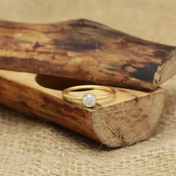 Hand Crafted 14ct Yellow Gold Diamond or Moissanite Stacking Ring
