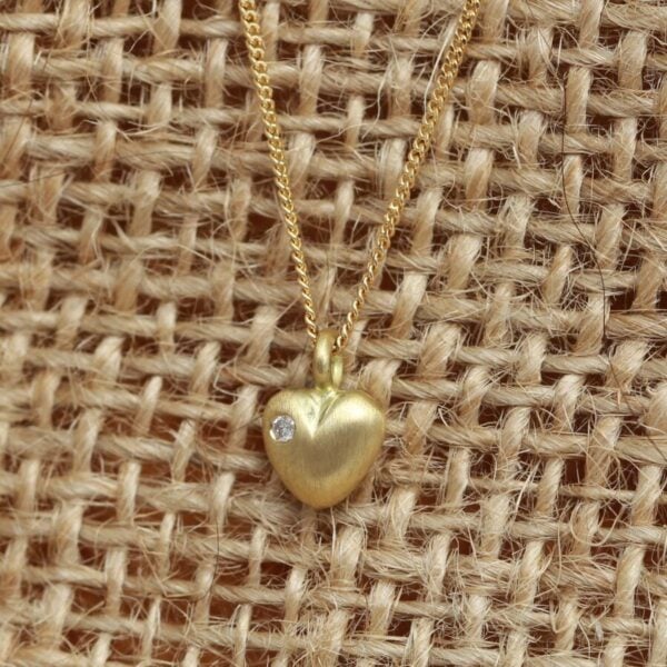 Handmade 18ct Yellow Gold Bubble Heart with Diamond Pendant