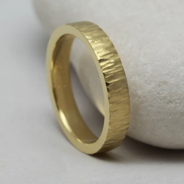 The Coul: Handmade 14ct Yellow Gold Wedding Band with bark effect finish