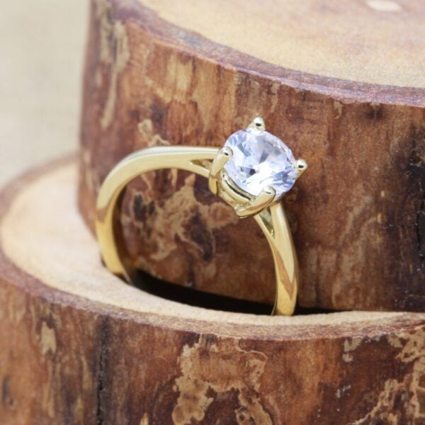 The Klunie: 18ct Yellow Gold Four Prong Basket Solitaire Moissanite or Diamond Engagement Ring
