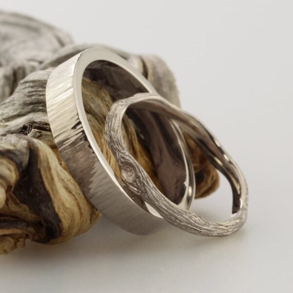 The Twig and Bark: Handmade 18ct White Gold Wedding Ring Set