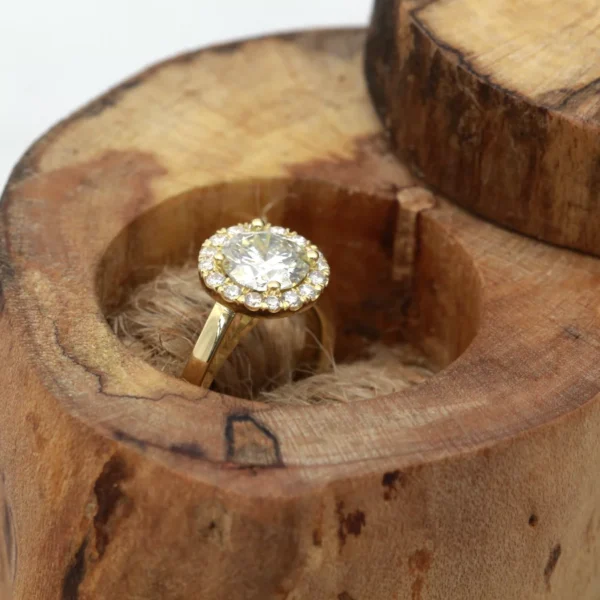 The Shira: Handmade 18ct Yellow Gold Diamond or Moissanite Halo Engagement Ring