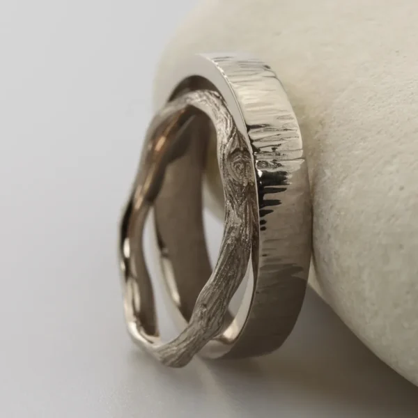 The Twig and Bark: Handmade 14ct White Gold Wedding Ring Set